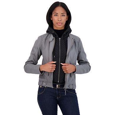 Women's Sebby Collection Hooded Faux-Leather Jacket