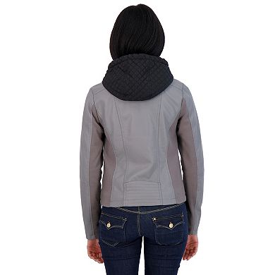 Women's Sebby Collection Hooded Faux-Leather Jacket