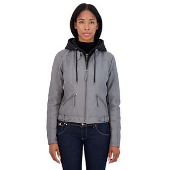 Women's Sebby Collection Hooded Faux-Leather Racing Jacket