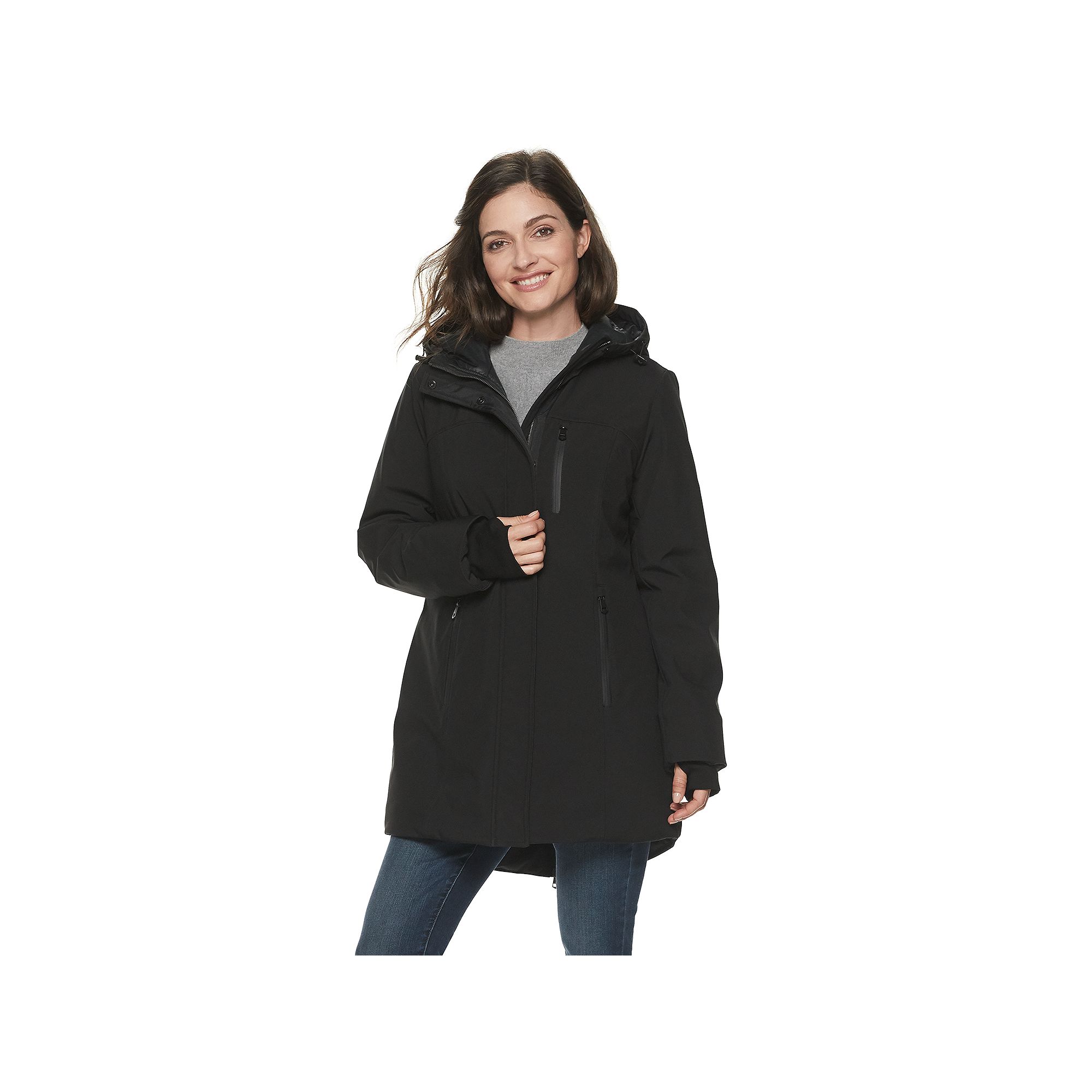 Womens Sebby Collection Hooded Heavyweight Jacket, Size: Small, Black