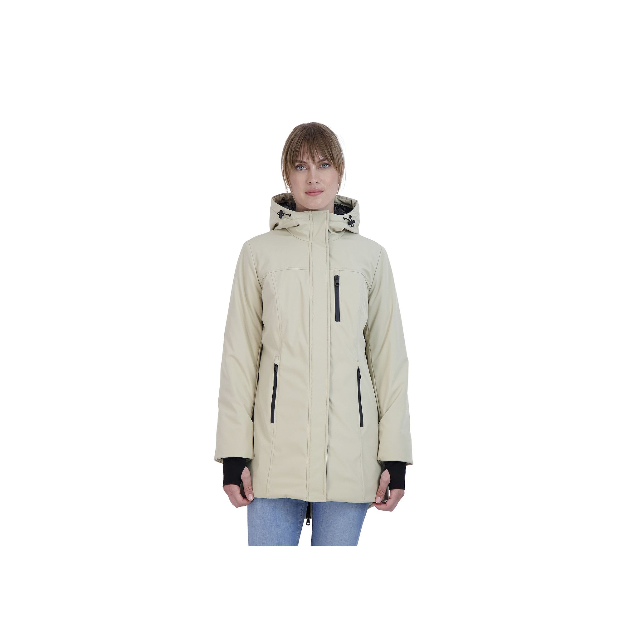 Womens Sebby Collection Hooded Heavyweight Jacket, Size: Small, Brown