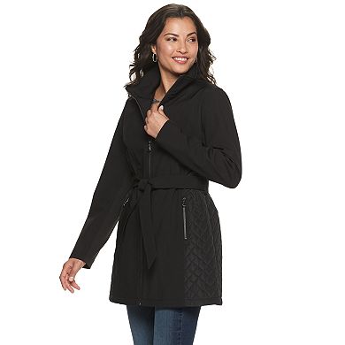 Women's Sebby Collection Hooded Soft Shell Trench Coat