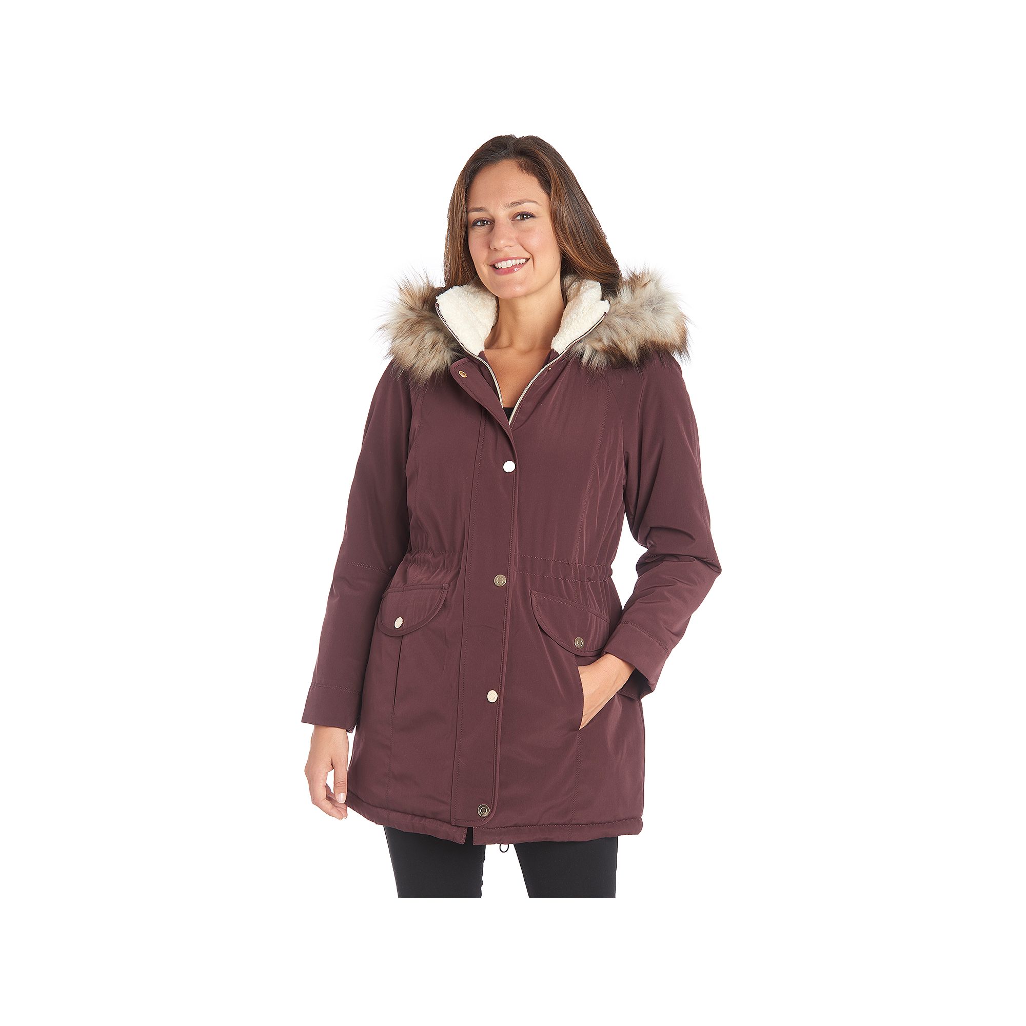 Womens Fleet Street Faux-Fur Hooded Midweight Anorak Jacket, Size: Small, 
