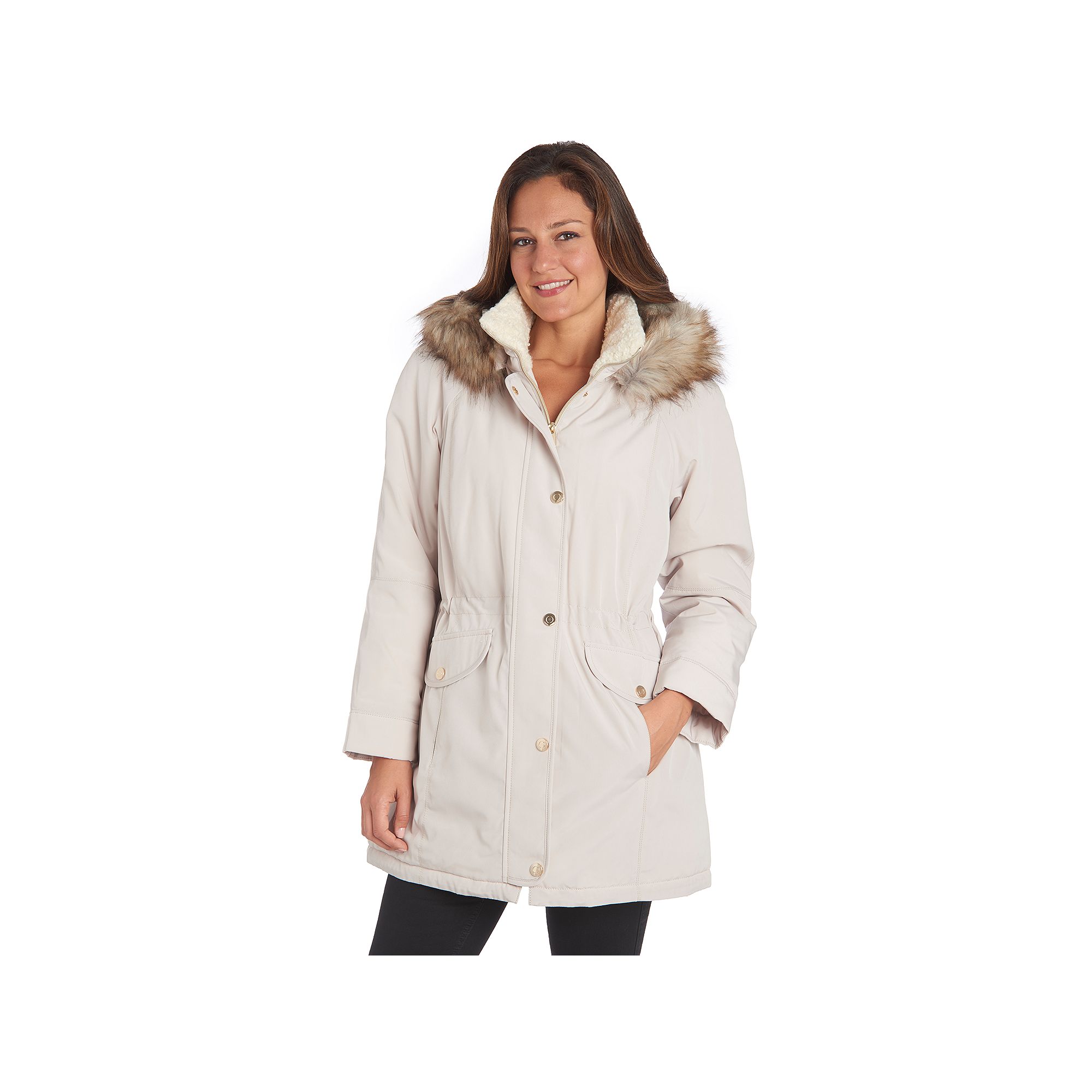 Womens Fleet Street Faux-Fur Hooded Midweight Anorak Jacket, Size: Large, 