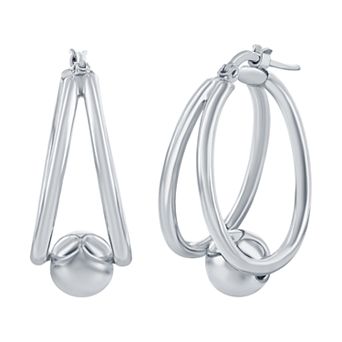 Argento Bella Double Oval with 8mm Bead Earrings