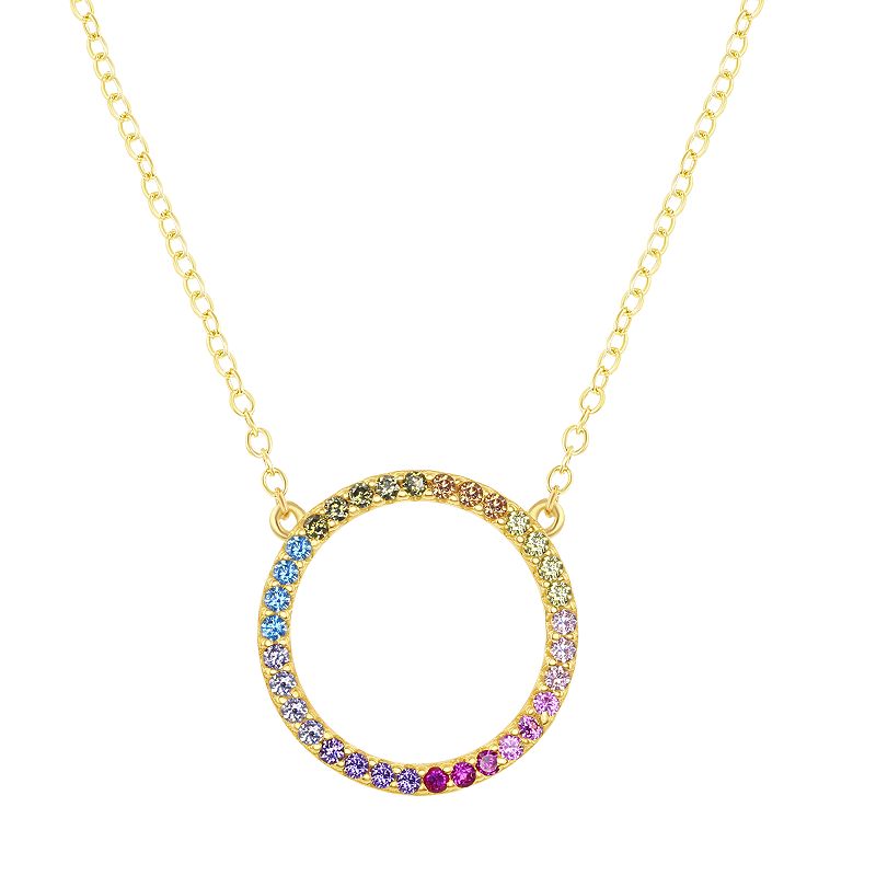 Sterling Silver Rainbow Cubic Zirconia Round Necklace, Women's, Size: 16-18" ADJ, 14k Gold Plated