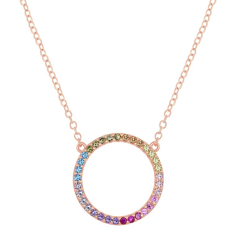 Sterling Silver Rainbow Cubic Zirconia Round Necklace, Womens, Size: 16-1