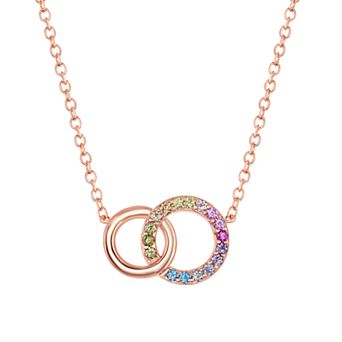 Argento Bella Sterling Silver Rainbow Cubic Zirconia Double Circle Necklace