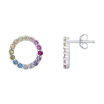 Argento Bella Sterling Silver Rainbow Cubic Zirconia Circle Stud Earrings