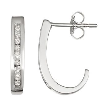 HDI 10k Gold 1/4 Carat T.W. Diamond J-Hoop Earrings