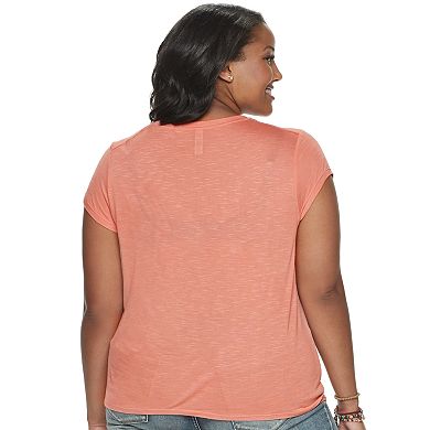 Juniors' Plus Size American Rag Mixed Trim Knotted Front Top