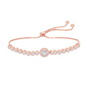 Argento Bella Sterling Silver Round Halo Cubic Zirconia Bolo Bracelet