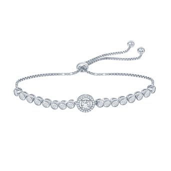 Argento Bella Sterling Silver Round Halo Cubic Zirconia Bolo Bracelet
