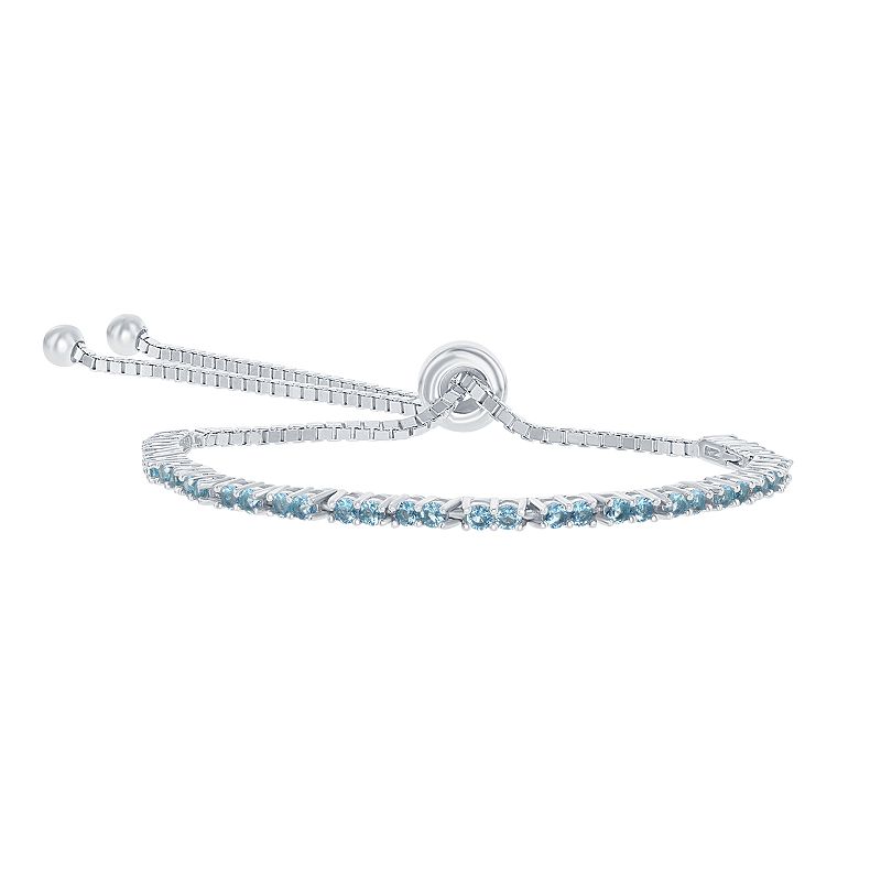 Sterling Silver 2mm Birthstone Bracelet, Womens, Size: 8, Blue