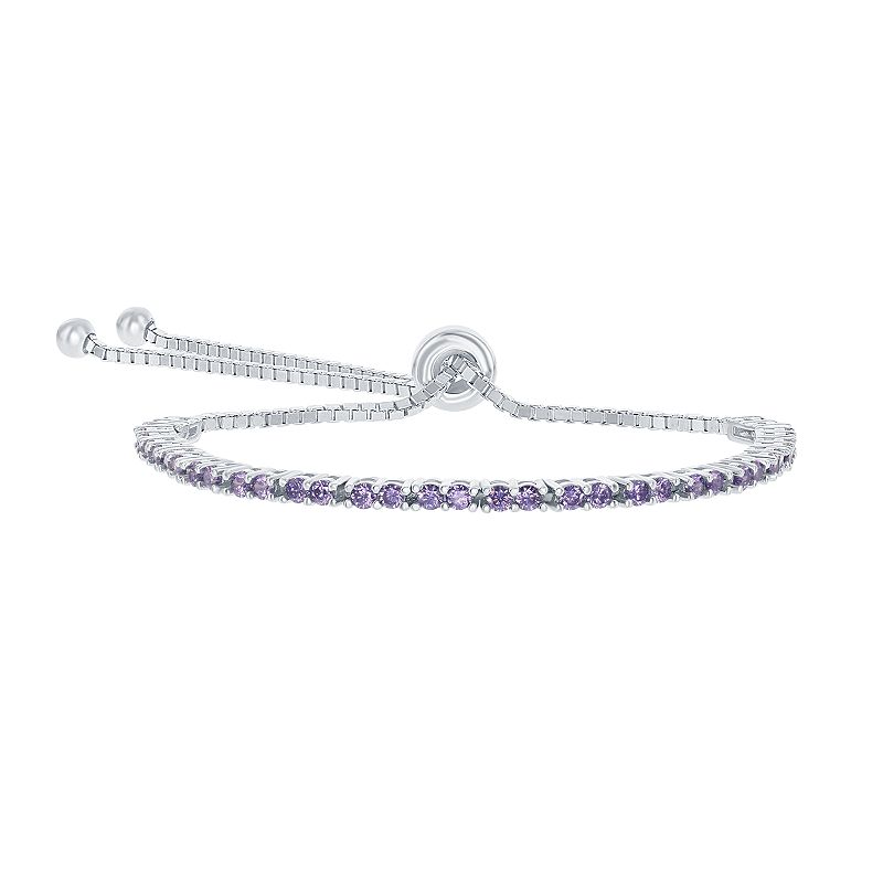 Sterling Silver 2mm Birthstone Bracelet, Womens, Size: 8, Purple