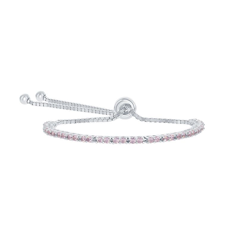 Sterling Silver 2mm Birthstone Bracelet, Womens, Size: 8, Pink