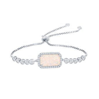 Argento Bella Sterling Silver White Opal Cubic Zirconia Border Bracelet