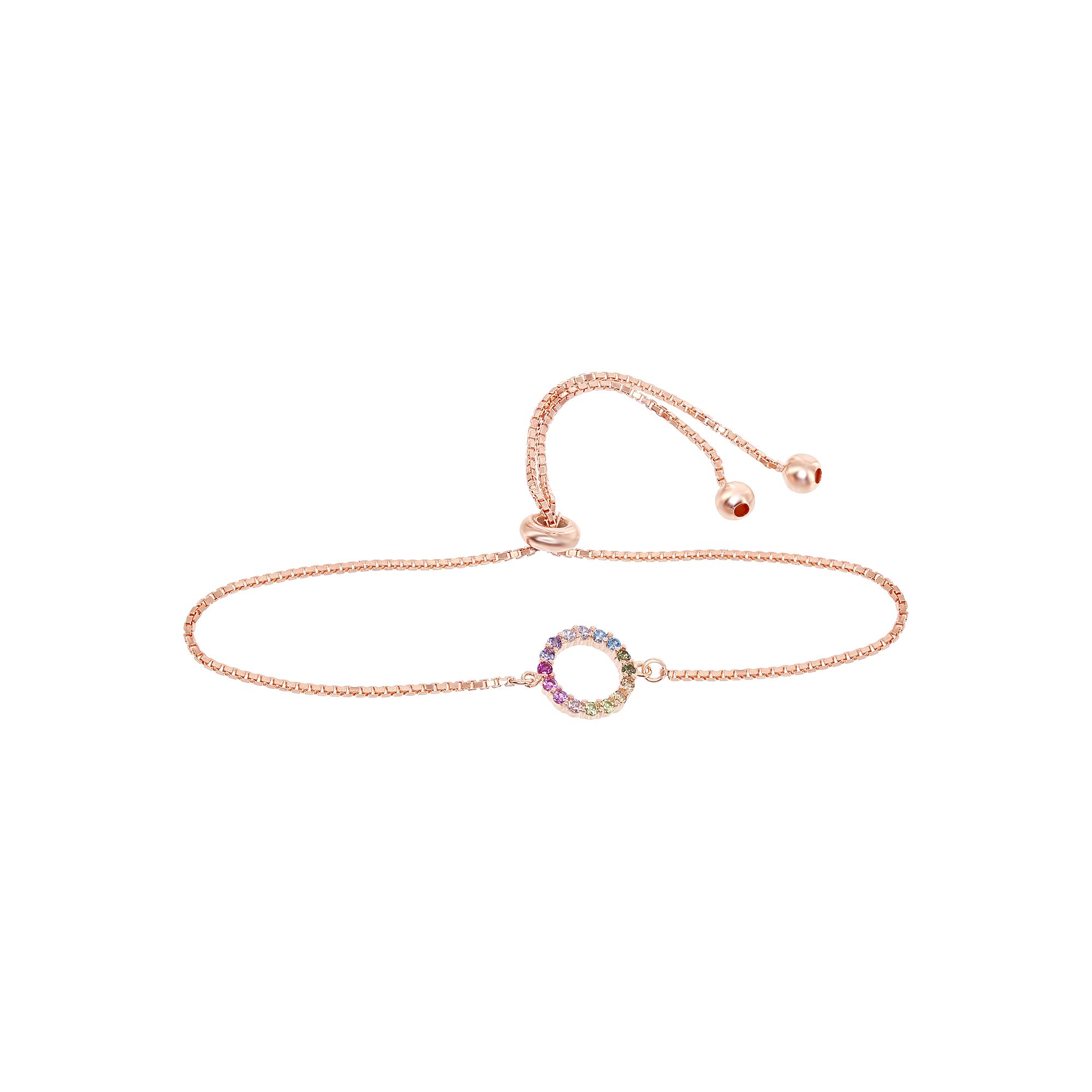 Sterling Silver Rainbow Cubic Zirconia Circle Bolo Bracelet, Womens, Size