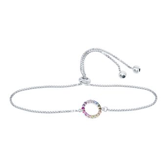 Argento Bella Sterling Silver Rainbow Cubic Zirconia Circle Bolo Bracelet