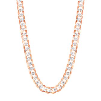 Metallo Men's Sterling Silver 7.3mm Flat Pave Cuban Chain Necklace