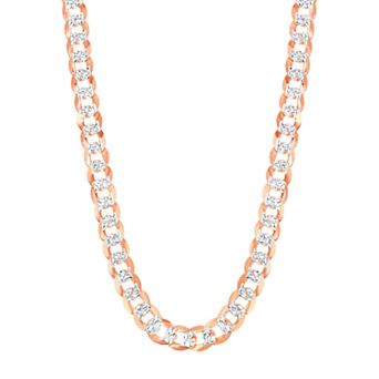 Metallo Men's Sterling Silver 7.3mm Flat Pave Cuban Chain Necklace