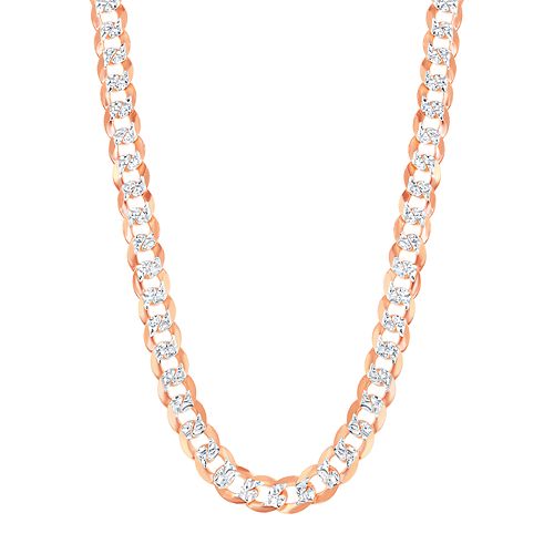 Men's Sterling Silver 7.3mm Flat Pave Cuban Chain Necklace