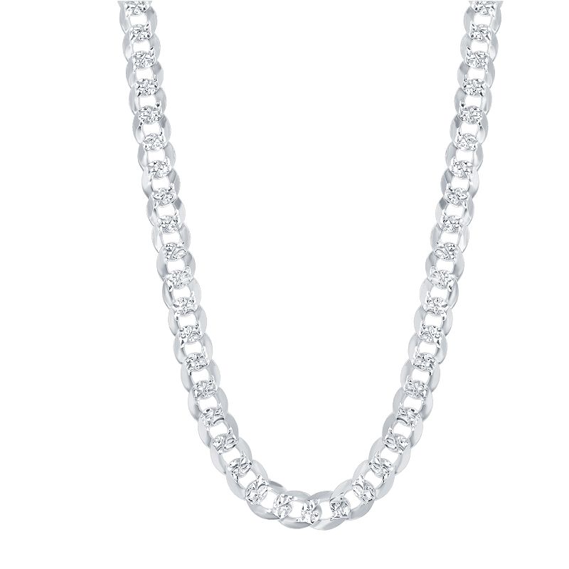 Mens Sterling Silver 7.3mm Flat Pave Cuban Chain Necklace, Size: 18, Wh