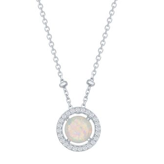 Nautica Rocks Sterling Silver Round White Opal Cubic Zirconia Halo Necklace