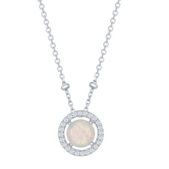 Nautica Rocks Sterling Silver Round White Opal Cubic Zirconia Halo Necklace