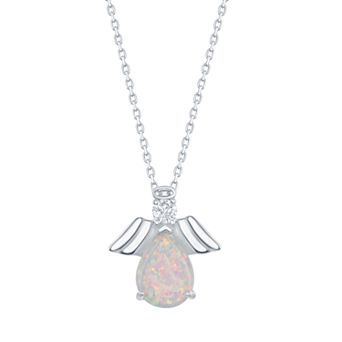 Nautica Rocks Sterling Silver White Opal with Cubic Zirconia Angel Pendant Necklace