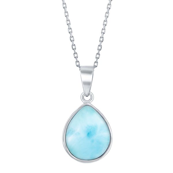 Sterling Silver Larimar Teardrop Pendant Necklace