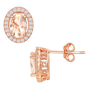 Argento Bella Sterling Silver Oval Morganite Cubic Zirconia Stud Earrings