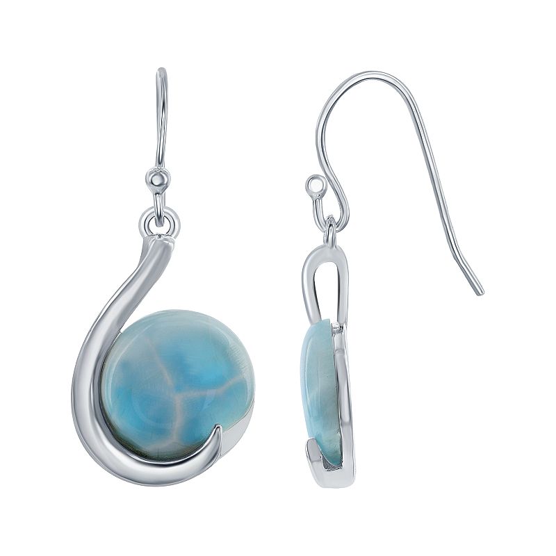 Sterling Silver Round Larimar Teardrop Earrings, Womens, Blue
