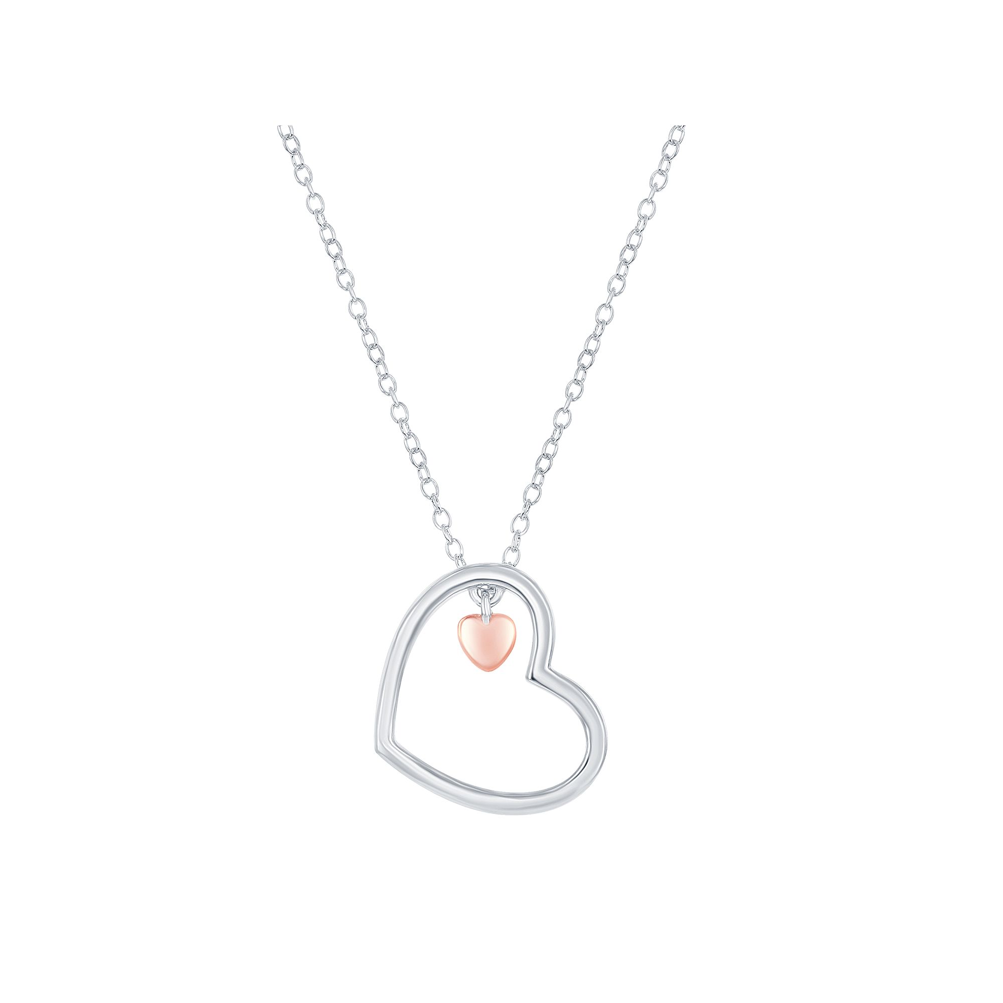 Sterling Silver Double Heart Necklace, Womens, Size: 16-18 ADJ, Pink To