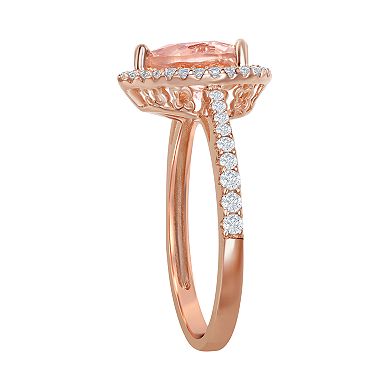 Sterling Silver Heart Morganite Cubic Zirconia Ring