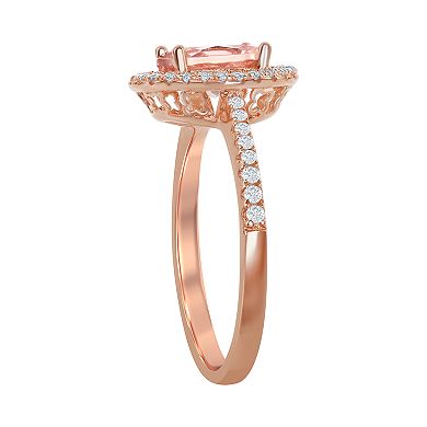 Sterling Silver Oval Morganite Cubic Zirconia Ring