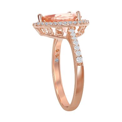 Sterling Silver Pear Morganite Cubic Zirconia Ring