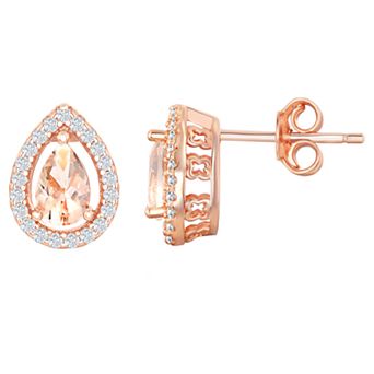 Argento Bella Sterling Silver Pear-Shaped Morganite Cubic Zirconia Stud Earrings