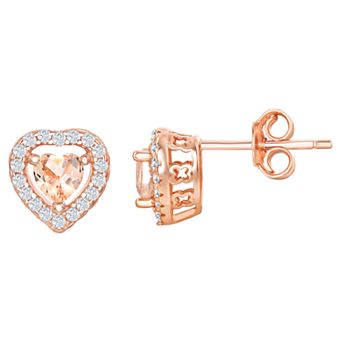Argento Bella Sterling Silver Heart-Shaped Morganite Cubic Zirconia Stud Earrings
