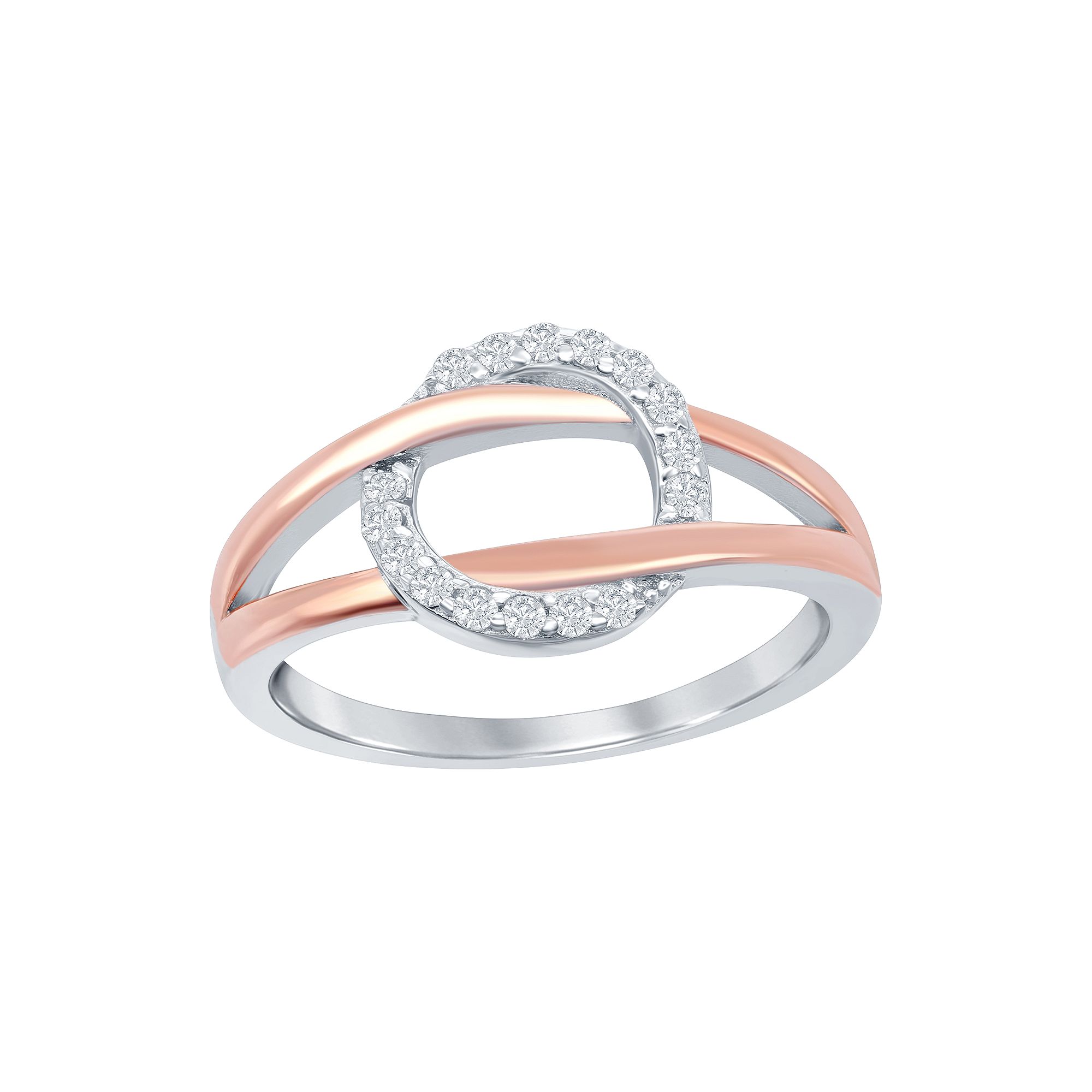Sterling Silver Two-Tone Cubic Zirconia Circle Ring, Womens, Size: 6, Two 