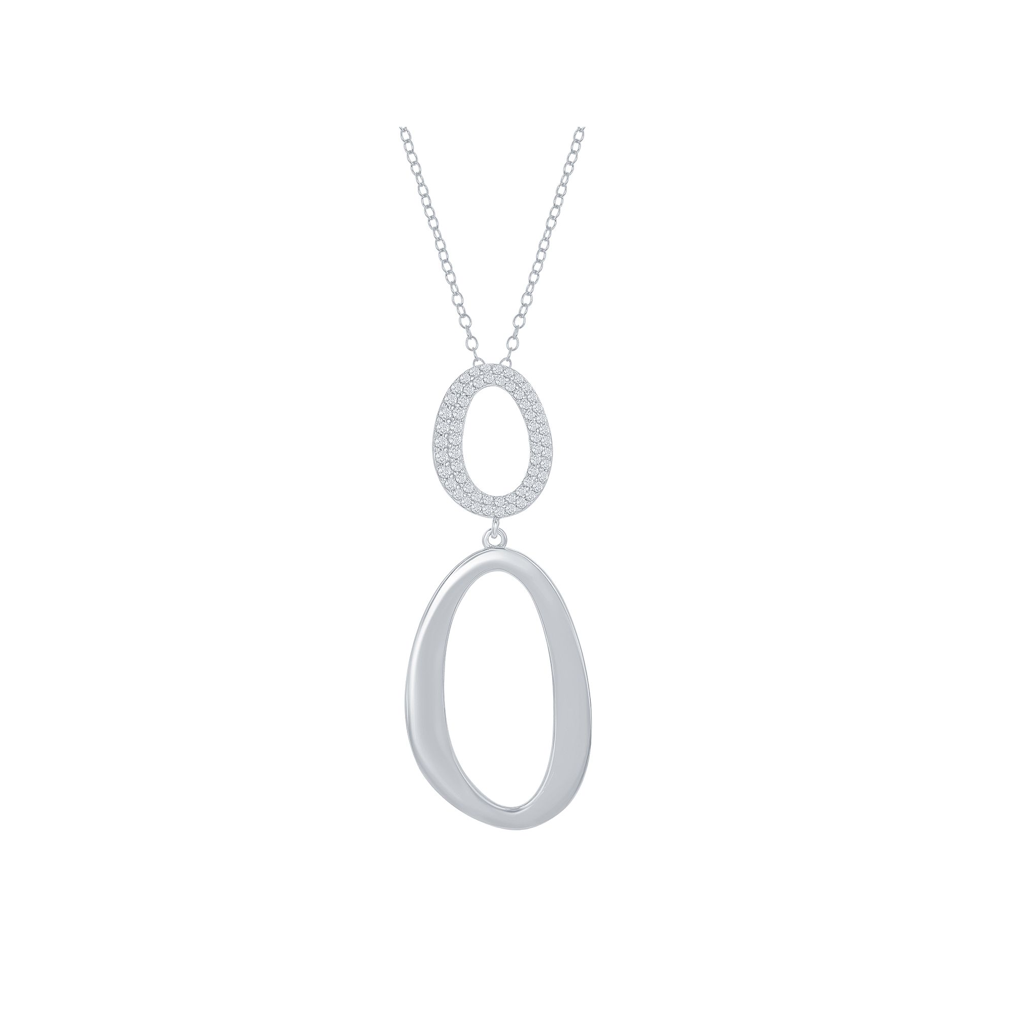 Sterling Silver Cubic Zirconia Double Oval Necklace, Womens, Size: 16-18