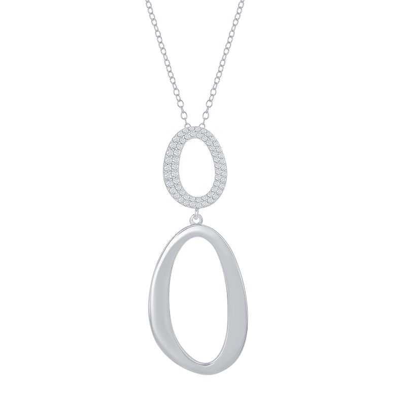 Sterling Silver Cubic Zirconia Double Oval Necklace, Womens, Size: 16-18