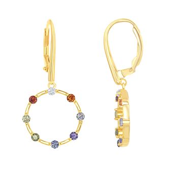 Argento Bella Sterling Silver Rainbow Cubic Zirconia Open Circle Earrings