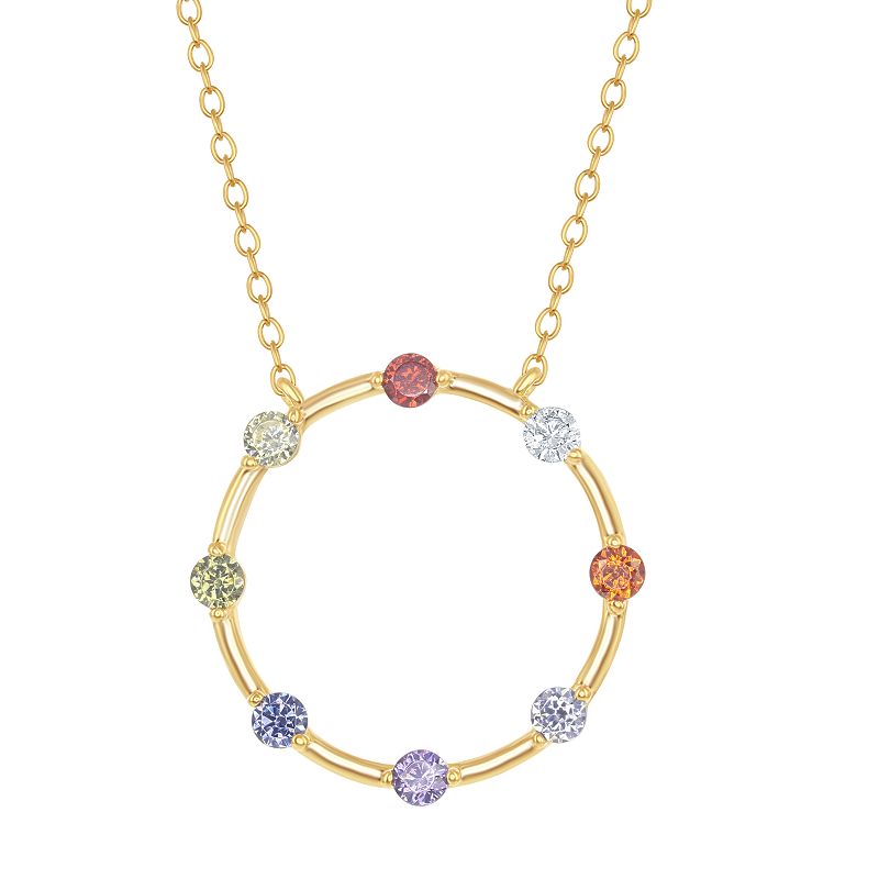 Sterling Silver Rainbow Cubic Zirconia Round Necklace, Womens, Size: 16-1