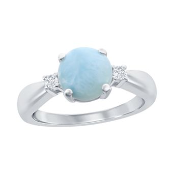 Nautica Rocks Sterling Silver Round Larimar with Cubic Zirconia Ring