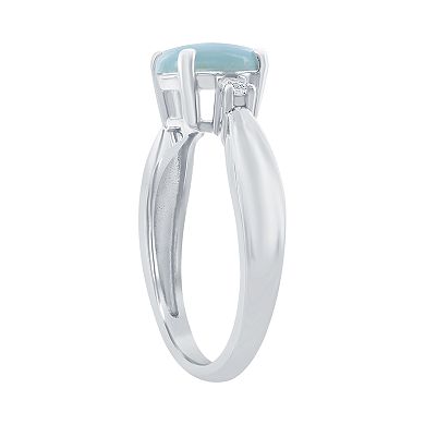 Sterling Silver Round Larimar with Cubic Zirconia Ring