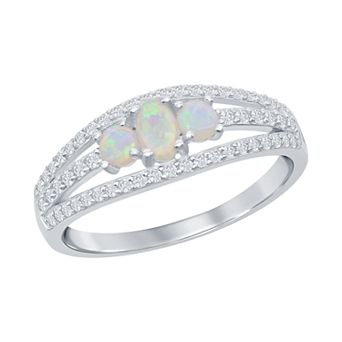 Nautica Rocks Sterling Silver Three-Stone White Opal Cubic Zirconia Band Ring