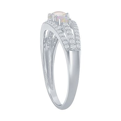 Nautica Rocks Sterling Silver Three-Stone White Opal Cubic Zirconia Band Ring
