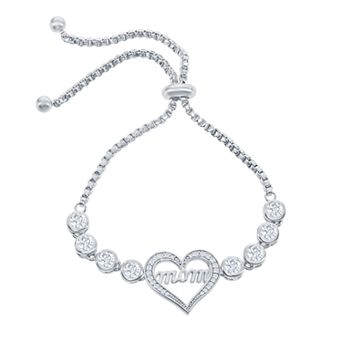 Argento Bella Sterling Silver Mom Heart Cubic Zirconia Bracelet