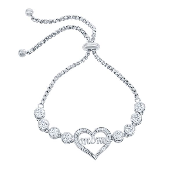 Sterling Silver Mom Heart Cubic Zirconia Bracelet